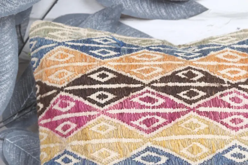 Turkish Kilim Pillow, Boho Throw Pillow Case, 12x12 Orange Pillow Sham, Pillow Sham, Boho Pillow, Pastel Cushion Case, Antique Pillows - 2