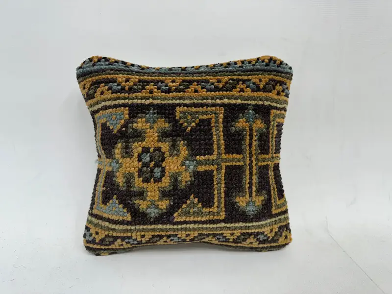 Vintage Kilim Pillow, 12x12 Blue Pillow, Pattern Throw Cushion, Interior Designer Pillow, Handmade Throw Cushion, Pillow Sham, Antique Pillows - 1