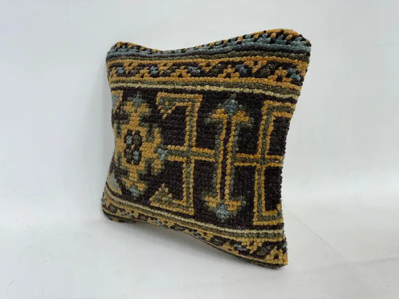 Vintage Kilim Pillow, 12x12 Blue Pillow, Pattern Throw Cushion, Interior Designer Pillow, Handmade Throw Cushion, Pillow Sham, Antique Pillows - 4