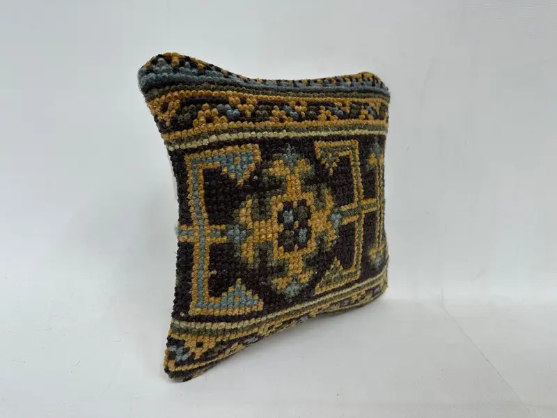 Vintage Kilim Pillow, 12x12 Blue Pillow, Pattern Throw Cushion, Interior Designer Pillow, Handmade Throw Cushion, Pillow Sham, Antique Pillows - 3
