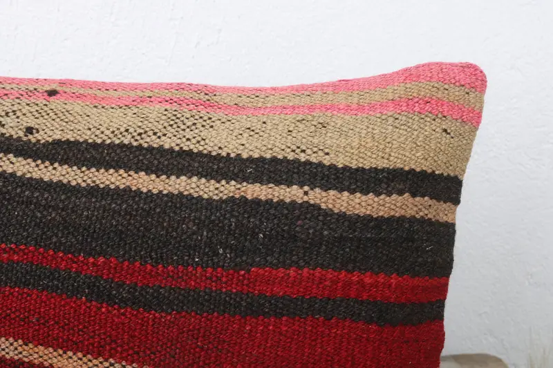 Decorative Throw Cushion, Kilim Pillow, Pillow for Couch, Pillow Sham, 12x24 Brown Pillow Sham, Authentic Pillow Case, Vintage Kilim Throw Pillow - 5