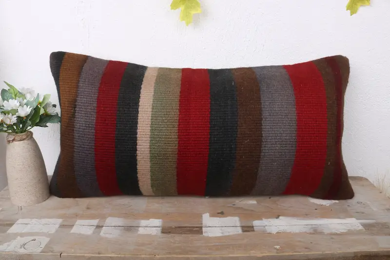 Cushion, Sofa Pillow Case, 12x24 Red Cushion Case, Kilim Cushion Sham, Cozy Throw Pillow Case, Ethnical Kilim Rug Pillow, Boho Pillow Sham Cover - 2