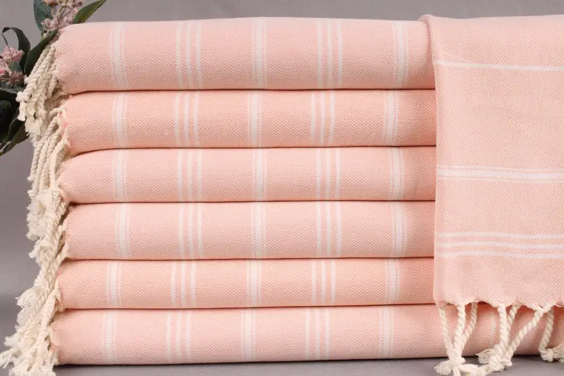 Personalized Turkish Coral Striped Hand Towel, Beige, 24x40 Inches
