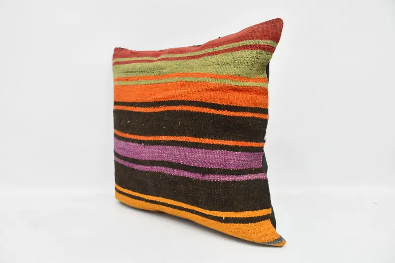Throw Kilim Pillow, Interior Designer Pillow, Bolster Pillow Sham, 20x20 Brown Pillow Case, Office Chair Pillow, Pillow Case, Boho Pillow - 4