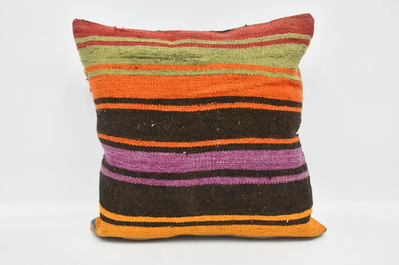 Throw Kilim Pillow, Interior Designer Pillow, Bolster Pillow Sham, 20x20 Brown Pillow Case, Office Chair Pillow, Pillow Case, Boho Pillow - 1