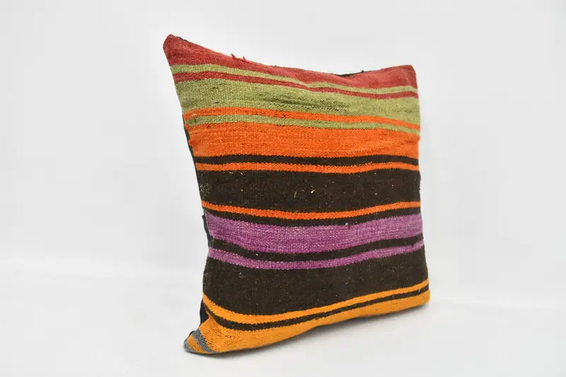 Throw Kilim Pillow, Interior Designer Pillow, Bolster Pillow Sham, 20x20 Brown Pillow Case, Office Chair Pillow, Pillow Case, Boho Pillow - 3