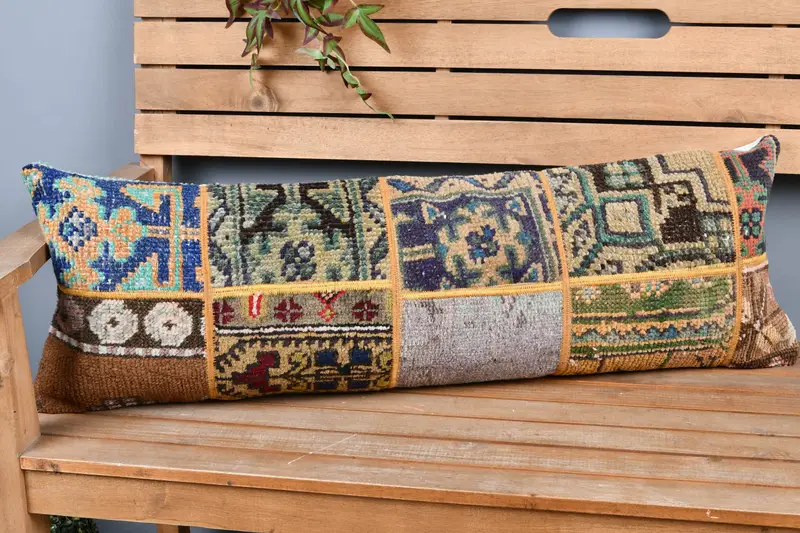 Pillow Cover, Nautical Throw Cushion, Kilim Pillow, 12x36 Blue Pillow, Pet Pillow Sham, Meditation Cushion, Kilim Cushion Sham, Gift Pillow - 4