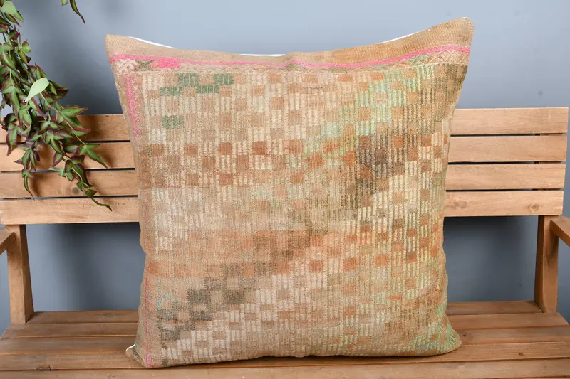 Bolster Pillow Cover, Handmade Kilim Cushion, 28x28 Beige Cushion, Throw Kilim Pillow, Natural Pillow Cover, Interior Designer Pillow, Cushion Case - 6
