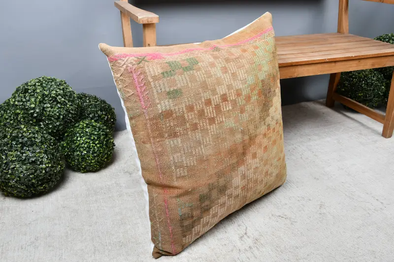 Bolster Pillow Cover, Handmade Kilim Cushion, 28x28 Beige Cushion, Throw Kilim Pillow, Natural Pillow Cover, Interior Designer Pillow, Cushion Case - 7