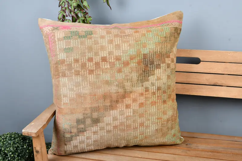 Bolster Pillow Cover, Handmade Kilim Cushion, 28x28 Beige Cushion, Throw Kilim Pillow, Natural Pillow Cover, Interior Designer Pillow, Cushion Case - 1