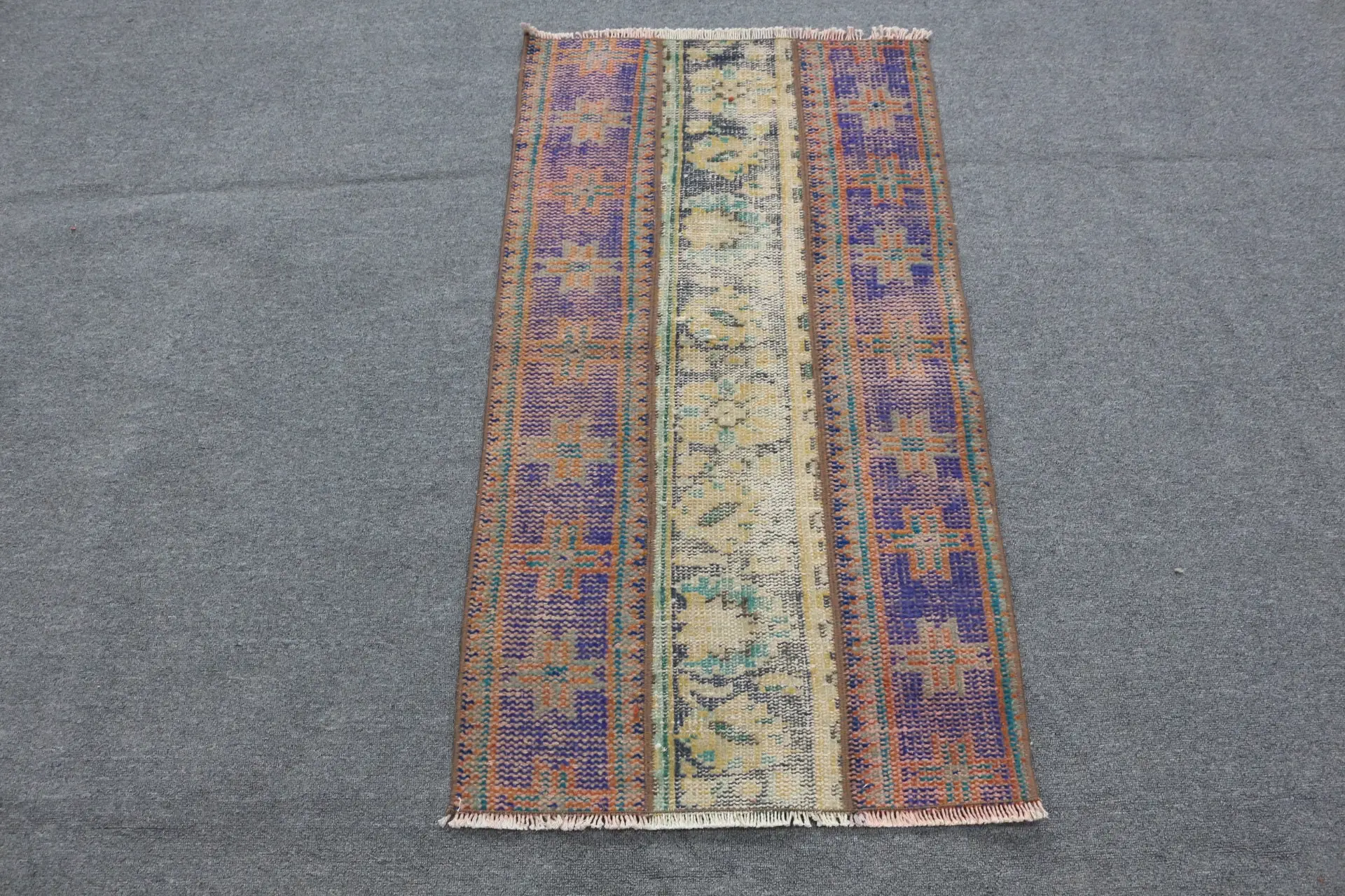 Vintage Türk Halısı 2,1x3,9 ft (64x120 cm), Mavi Oryantal Halı - 1