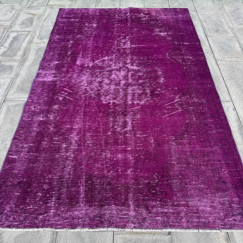 Vintage Large Rug, 5x8.1 ft Turkish Rug, Purple Oushak Wool Rug - 1