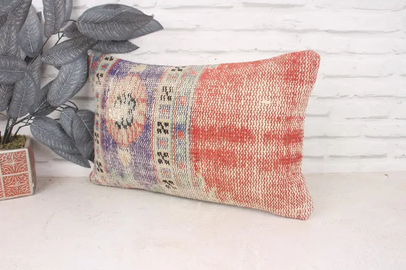 Ethnical Kilim Rug Pillow, Pillow Sham, Handmade Rug Seat Cushion, Interior Designer Pillow, Boho Pillow, 12x20 Red Pillow Sham - 4