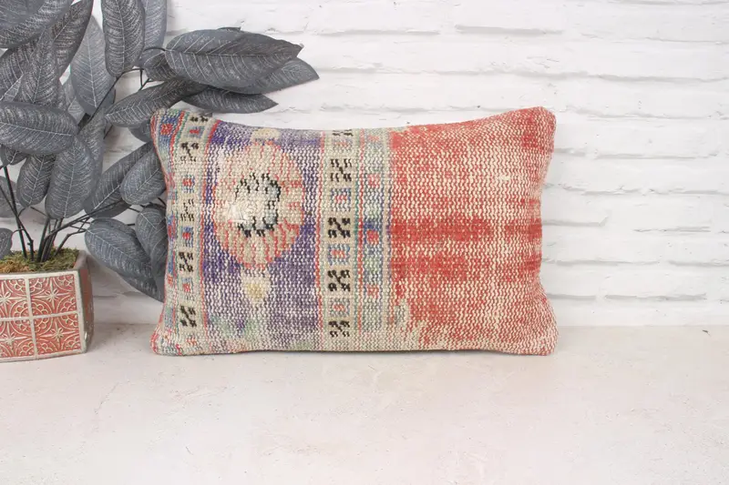 Ethnical Kilim Rug Pillow, Pillow Sham, Handmade Rug Seat Cushion, Interior Designer Pillow, Boho Pillow, 12x20 Red Pillow Sham - 1