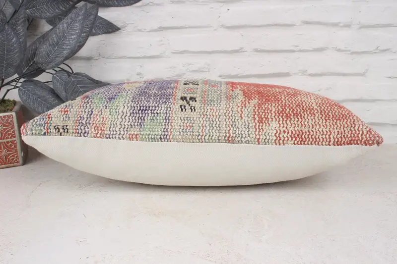 Ethnical Kilim Rug Pillow, Pillow Sham, Handmade Rug Seat Cushion, Interior Designer Pillow, Boho Pillow, 12x20 Red Pillow Sham - 5