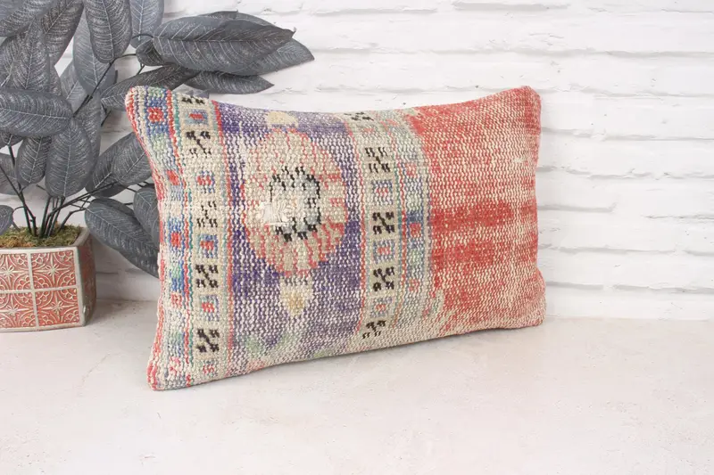 Ethnical Kilim Rug Pillow, Pillow Sham, Handmade Rug Seat Cushion, Interior Designer Pillow, Boho Pillow, 12x20 Red Pillow Sham - 3