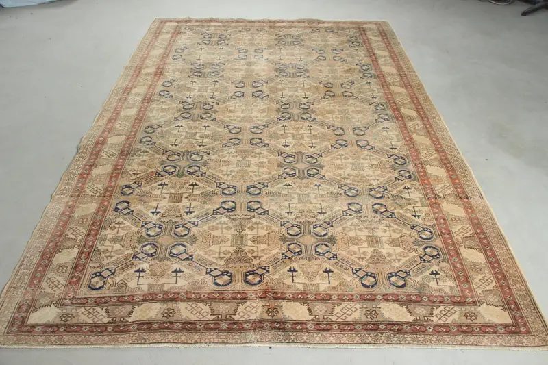Elegant Beige & Blue Moroccan Rug, 6.5x9.3 ft Chic Decor