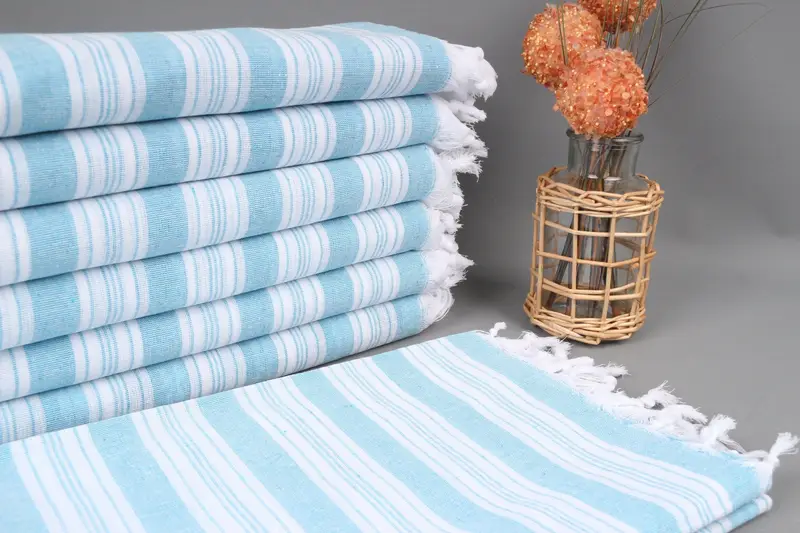 Monogram Beach Towel Turkish Cotton Light Turquoise Striped, 71x40 Inches