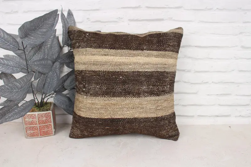 Gift Pillow, Cushion, Vintage Kilim Throw Pillow, 18x18 Brown Cushion, Kilim Pillow, Bohemian Cushion Pillow Case - 1