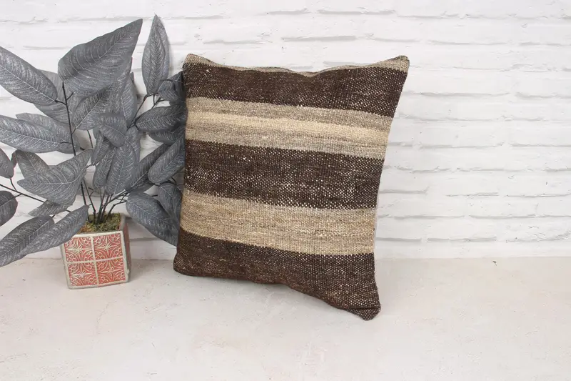 Gift Pillow, Cushion, Vintage Kilim Throw Pillow, 18x18 Brown Cushion, Kilim Pillow, Bohemian Cushion Pillow Case - 4