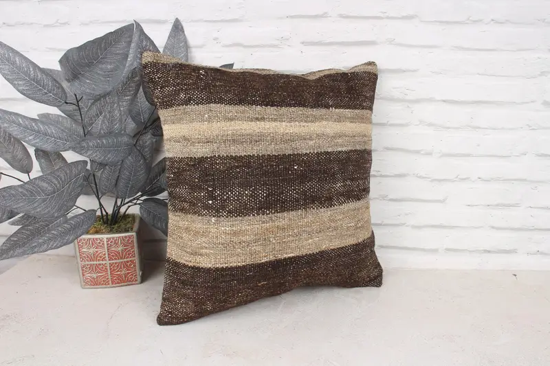Gift Pillow, Cushion, Vintage Kilim Throw Pillow, 18x18 Brown Cushion, Kilim Pillow, Bohemian Cushion Pillow Case - 3