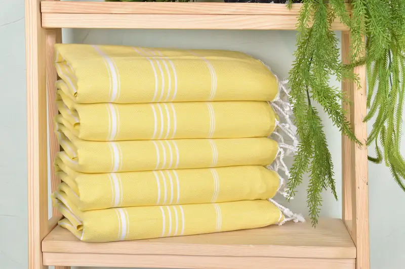 Beach Towel Light Yellow Organic Cotton Striped, 40x71 Inches
