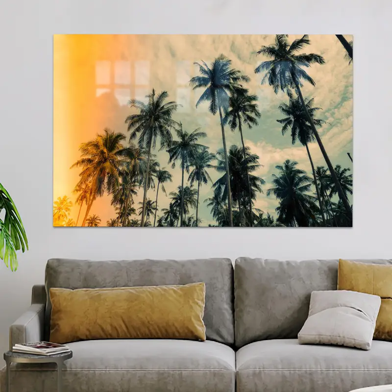 Modern Kıyı Palmiye Ağacı Baskılı Cam - Modaya Uygun, Zarif Tasarım