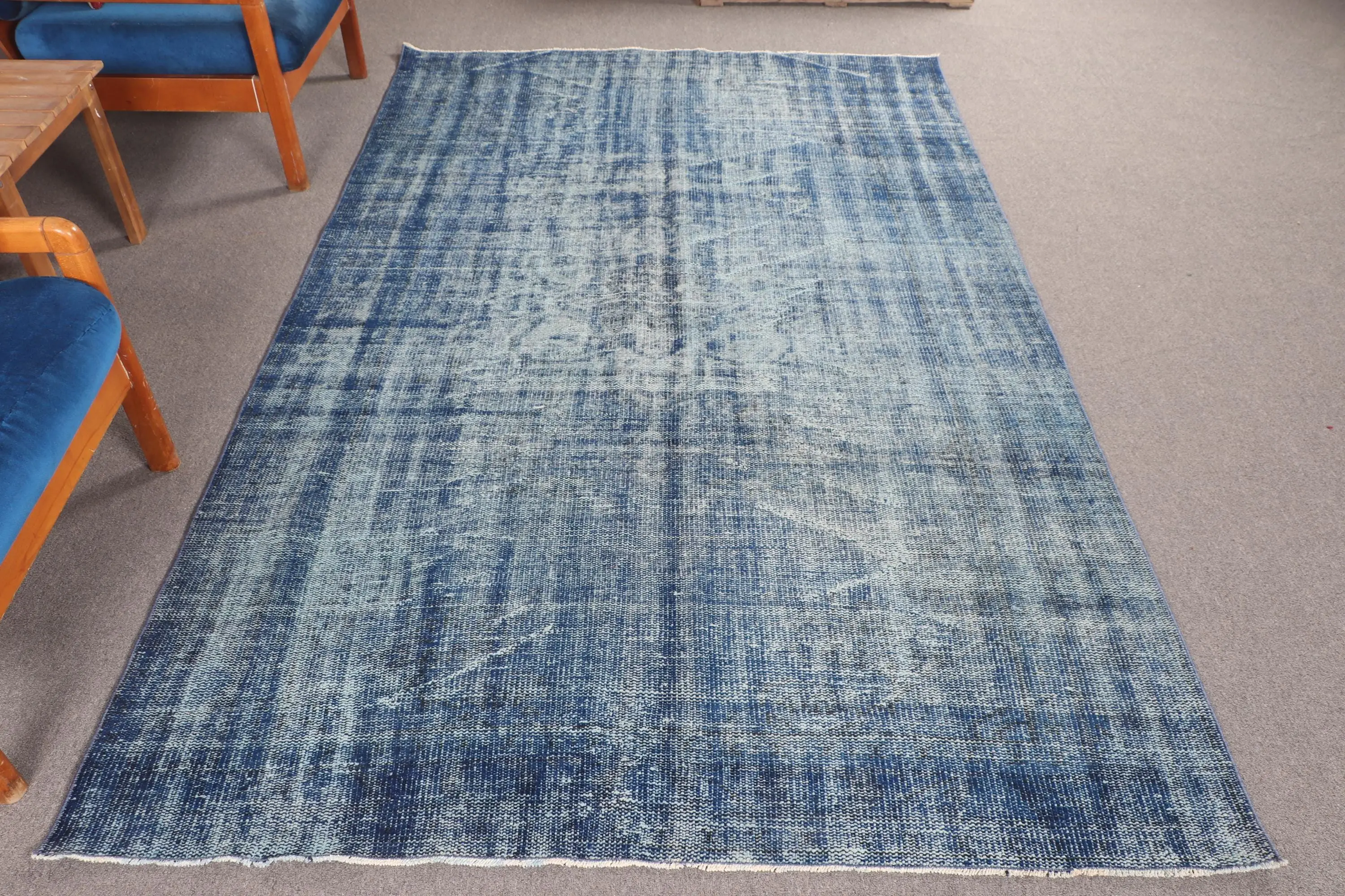 Türk Vintage Halı 5.2x8.3 ft (159x252 cm), Mavi Gri Ombré Halı - 1