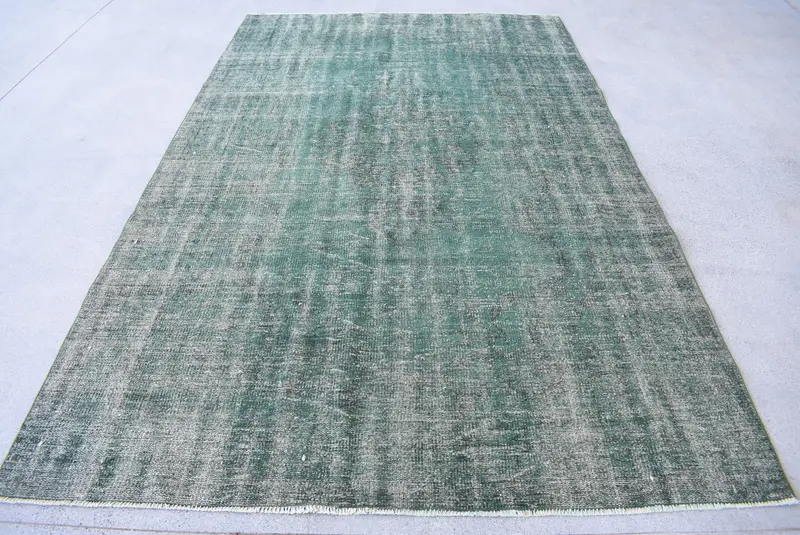 Alfombra vintage, alfombra turca grande de 5,9x9,6 pies, alfombra del suroeste negro verde Oushak - 1