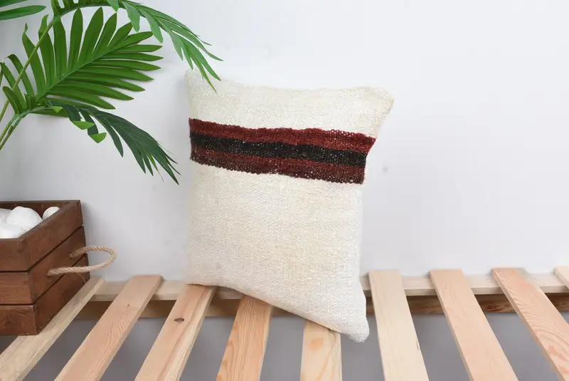 Vintage Pillow, 12x12 White Pillow Sham, Pillow Case, Custom Cushion Case, Floor Cushion, Throw Kilim Pillow, Cotton Pillow, Boho Pillow - 5