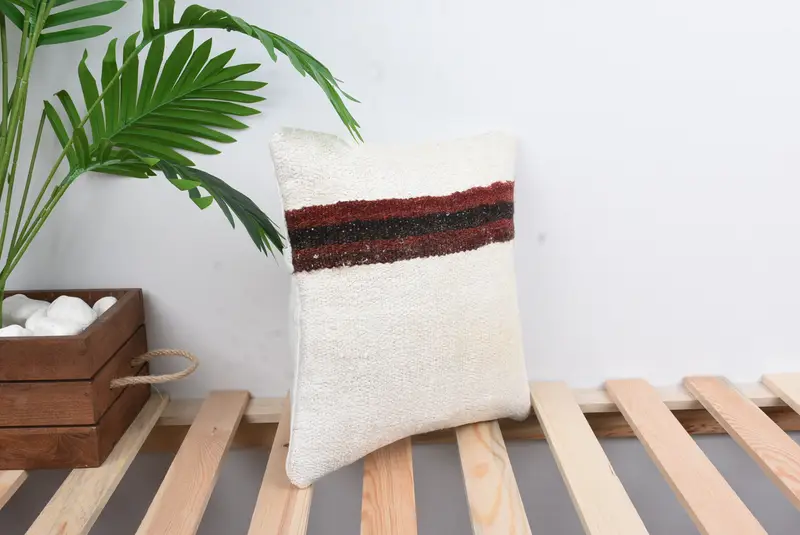 Vintage Pillow, 12x12 White Pillow Sham, Pillow Case, Custom Cushion Case, Floor Cushion, Throw Kilim Pillow, Cotton Pillow, Boho Pillow - 4