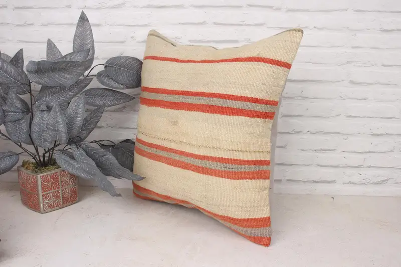 Cushion Cover, Neutral Pillow Sham, 20x20 Beige Cushion, Handmade Kilim Cushion, Vintage Pillow, Vintage Kilim Pillow, One Of A Kind Cushion Case - 4