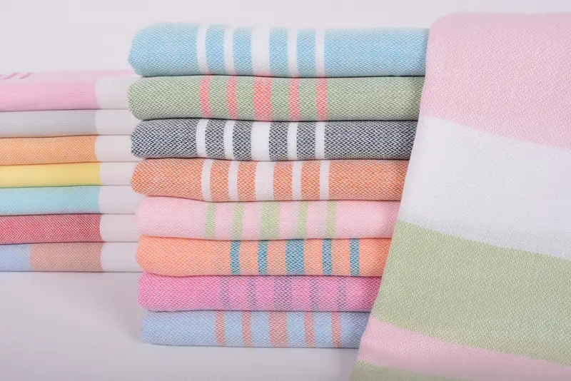 Personalized Turkish Bath Towel Pink-White Stripes, Organic Cotton, 70x40 Inches