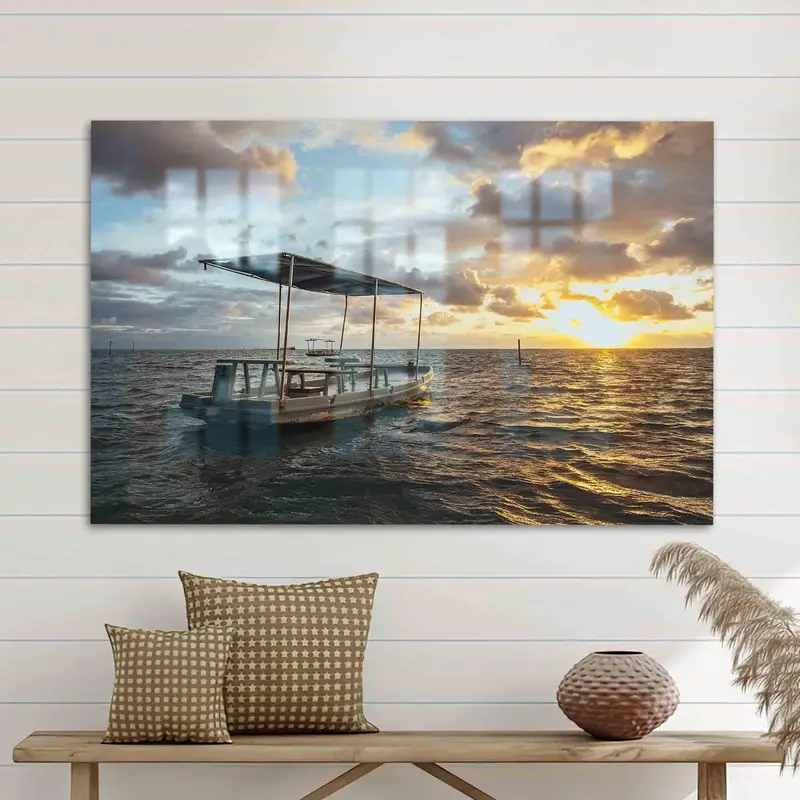 Seascape Sunset プリント ガラス: エレガントな海洋景観デザイン