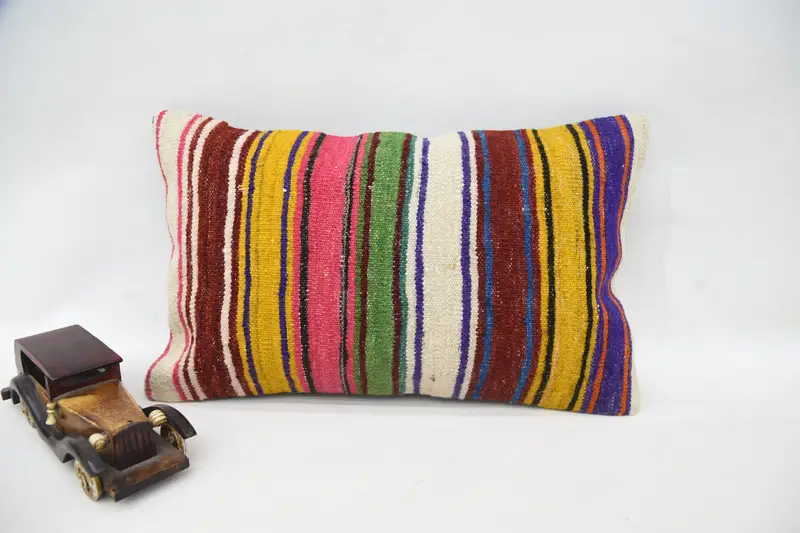 Vintage Yellow Pillow, Striped 12x20 inch Antique Pillow Case - 1