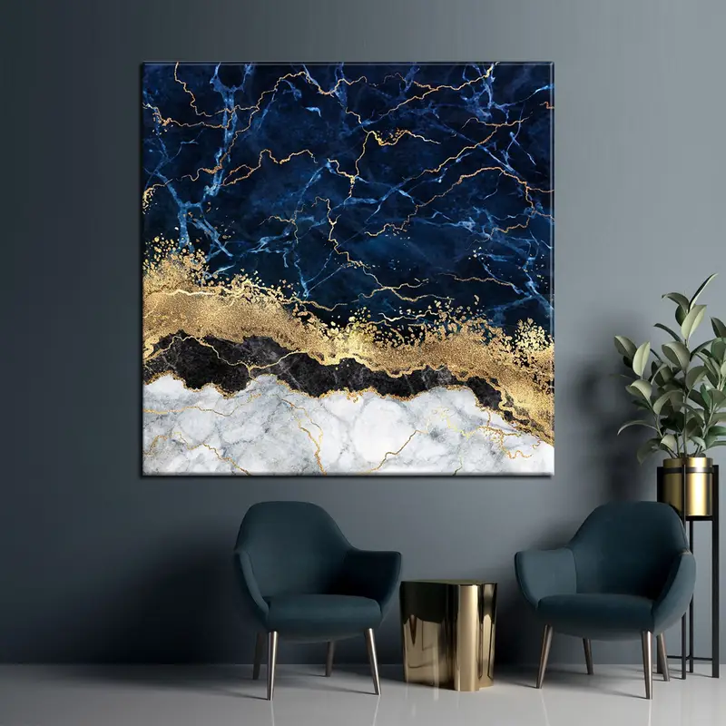 Blue Gold Marble Canvas , Luxury Wall Art, Abstract Wall Decor, Navy Blue Abstract, Modern Artwork, Oversize Canvas Art, Contemporary Art - 7