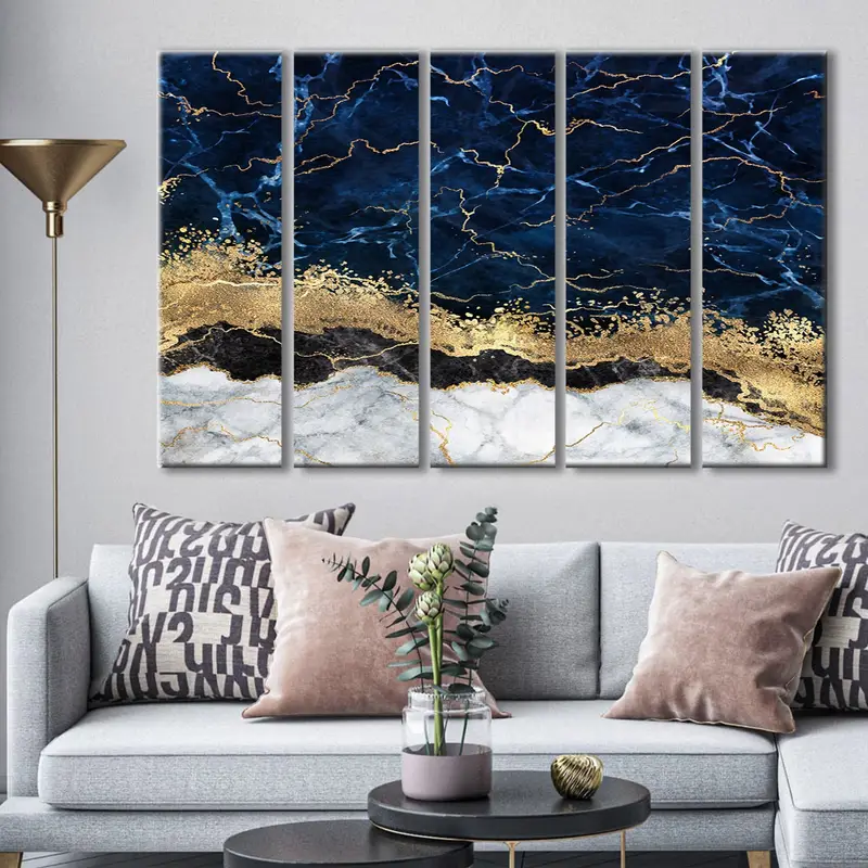 Blue Gold Marble Canvas , Luxury Wall Art, Abstract Wall Decor, Navy Blue Abstract, Modern Artwork, Oversize Canvas Art, Contemporary Art - 6