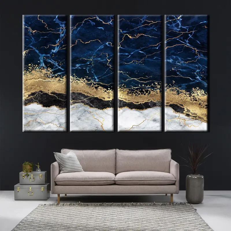 Blue Gold Marble Canvas , Luxury Wall Art, Abstract Wall Decor, Navy Blue Abstract, Modern Artwork, Oversize Canvas Art, Contemporary Art - 8