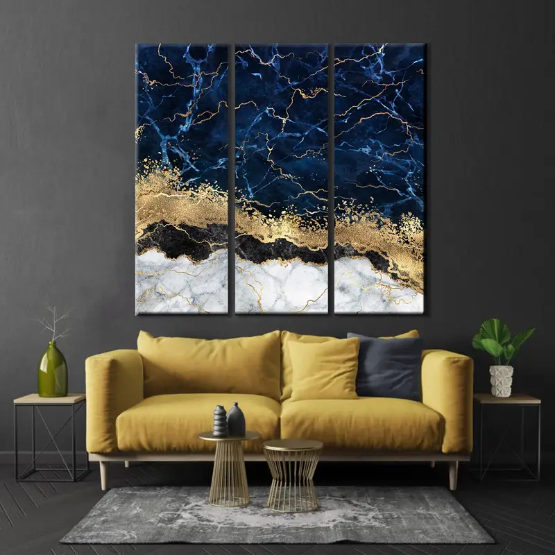 Blue Gold Marble Canvas , Luxury Wall Art, Abstract Wall Decor, Navy Blue Abstract, Modern Artwork, Oversize Canvas Art, Contemporary Art - 1