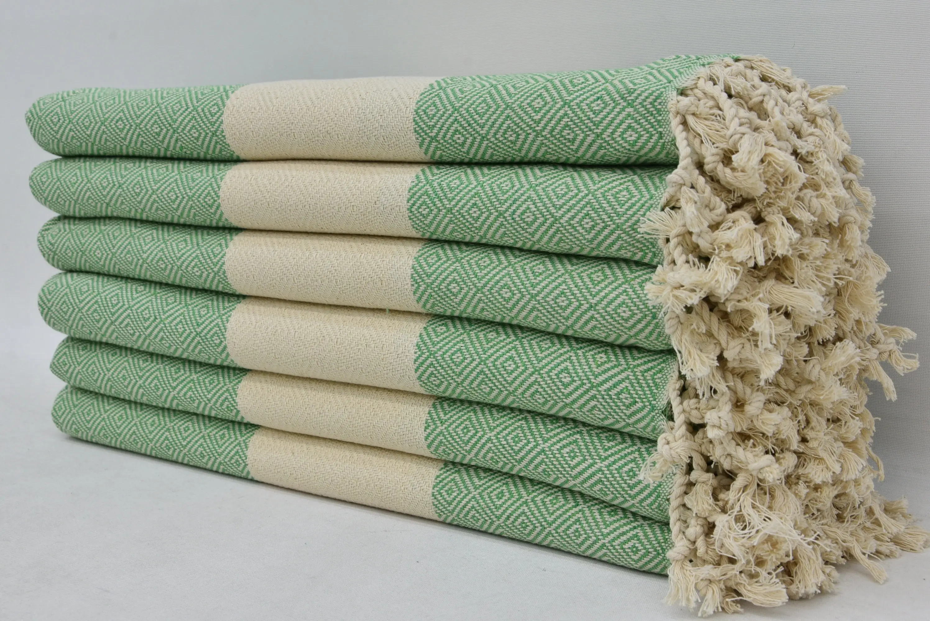 Peshtemal Towel Turkish Cotton Light Green Diamond, 36x70 Inches - 1
