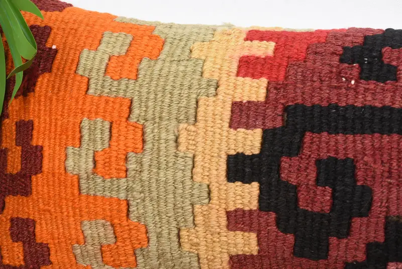 Tribal Cushion, Traditional Cushion, Kilim Cushion Sham, Ethnical Kilim Rug Pillow, Pillow Case, 8x36 Orange Pillow Case, Home Decor Pillow - 2