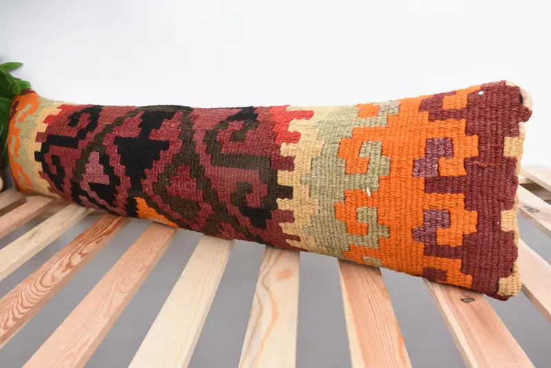 Tribal Cushion, Traditional Cushion, Kilim Cushion Sham, Ethnical Kilim Rug Pillow, Pillow Case, 8x36 Orange Pillow Case, Home Decor Pillow - 5
