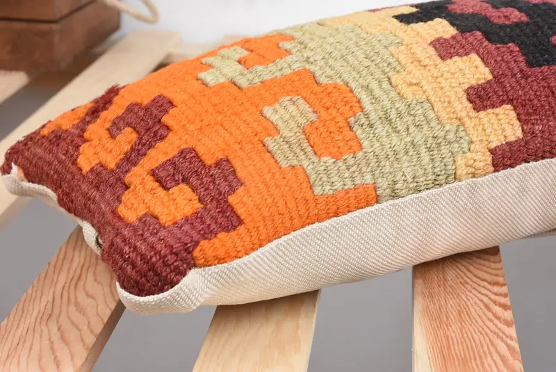 Tribal Cushion, Traditional Cushion, Kilim Cushion Sham, Ethnical Kilim Rug Pillow, Pillow Case, 8x36 Orange Pillow Case, Home Decor Pillow - 6