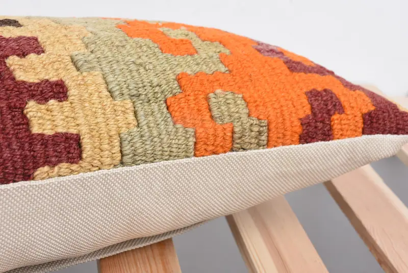 Tribal Cushion, Traditional Cushion, Kilim Cushion Sham, Ethnical Kilim Rug Pillow, Pillow Case, 8x36 Orange Pillow Case, Home Decor Pillow - 7