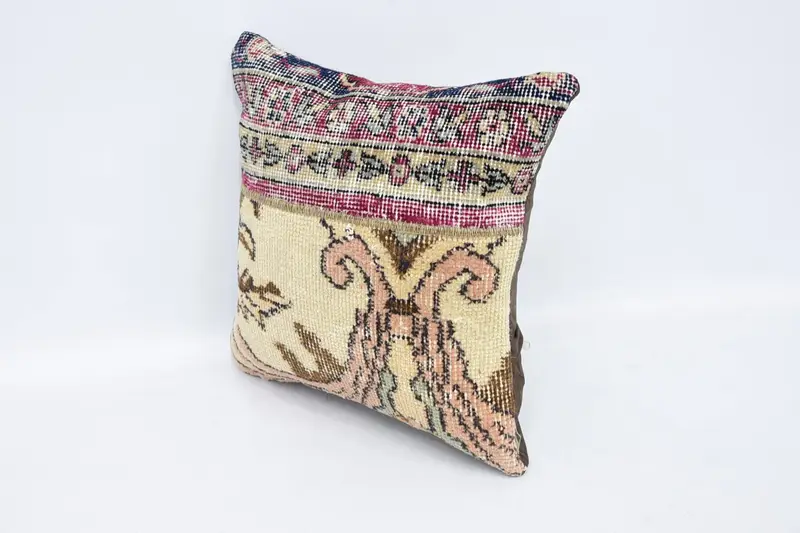 Vintage Kilim Pillow, Pillow Case, 16x16 Beige Cushion Case, Pillow for Couch, Handmade Throw Pillow Case, Vintage Kilim Throw Pillow - 4