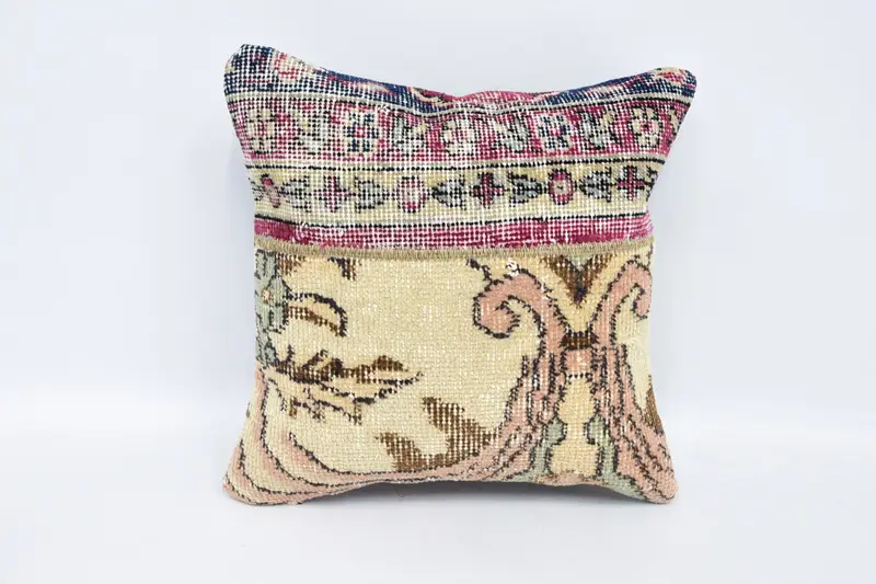Vintage Kilim Pillow, Pillow Case, 16x16 Beige Cushion Case, Pillow for Couch, Handmade Throw Pillow Case, Vintage Kilim Throw Pillow - 1