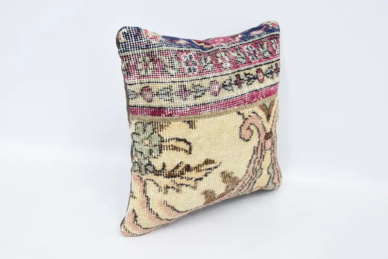 Vintage Kilim Pillow, Pillow Case, 16x16 Beige Cushion Case, Pillow for Couch, Handmade Throw Pillow Case, Vintage Kilim Throw Pillow - 3