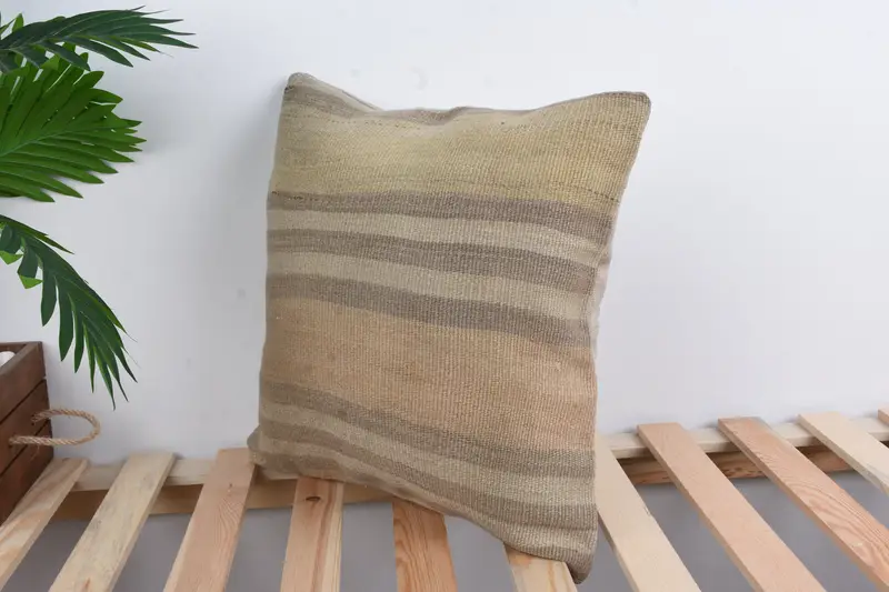 Cushion, 16x16 Brown Pillow, Boho Pillow, Wool Kilim Pillow Pillow Case, Art Deco Pillow, Pillow for Sofa, Kilim Cushion Sham, Muted Pillow Cover - 5