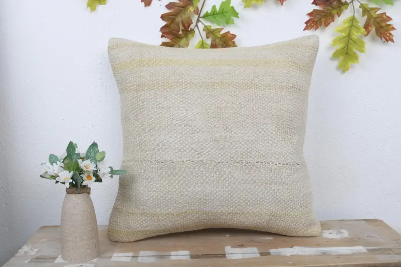 Kilim Cushion Sham, Handwoven Pillow Sham, Pillow Case, Turkish Kilim Pillow, Christmas Pillow, Vintage Pillow, 18x18 White Pillow Case - 2