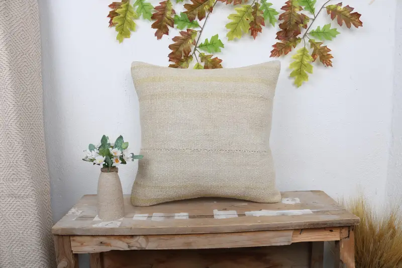 Kilim Cushion Sham, Handwoven Pillow Sham, Pillow Case, Turkish Kilim Pillow, Christmas Pillow, Vintage Pillow, 18x18 White Pillow Case - 1